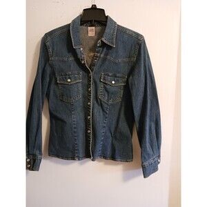 vintage denim jacket women pearl snap button